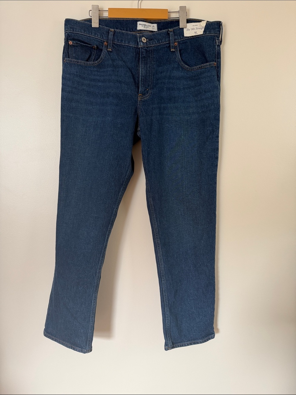 🆕 NWT Abercrombie & Fitch 90s Straight Mid Rise Deep Indigo Straight-Leg Jeans - Picture 6 of 12